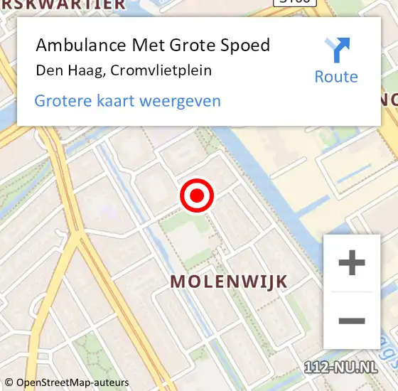 Locatie op kaart van de 112 melding: Ambulance Met Grote Spoed Naar Den Haag, Cromvlietplein op 27 april 2024 09:32