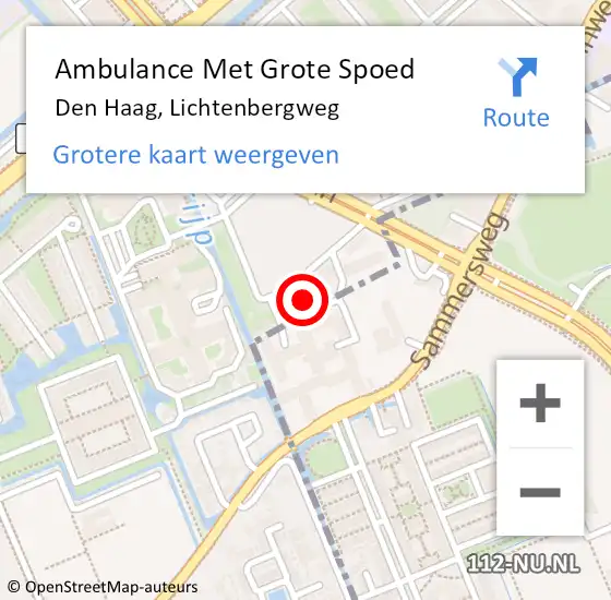 Locatie op kaart van de 112 melding: Ambulance Met Grote Spoed Naar Den Haag, Lichtenbergweg op 27 april 2024 09:57