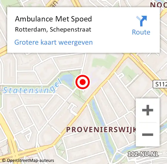 Locatie op kaart van de 112 melding: Ambulance Met Spoed Naar Rotterdam, Schepenstraat op 27 april 2024 10:14