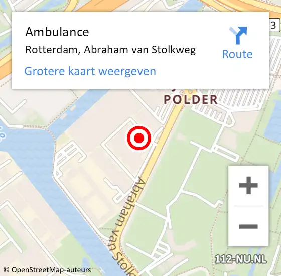 Locatie op kaart van de 112 melding: Ambulance Rotterdam, Abraham van Stolkweg op 27 april 2024 10:20