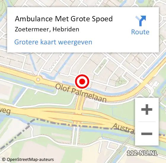 Locatie op kaart van de 112 melding: Ambulance Met Grote Spoed Naar Zoetermeer, Hebriden op 27 april 2024 10:46