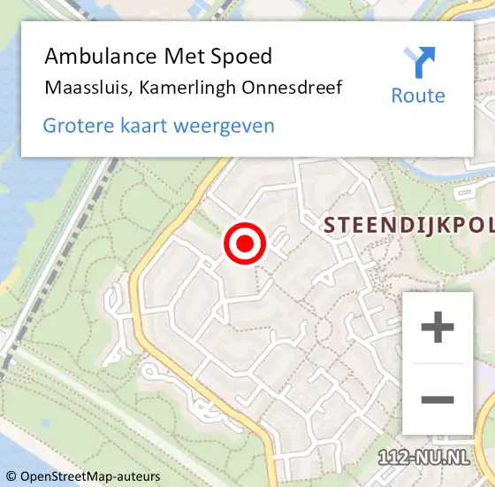 Locatie op kaart van de 112 melding: Ambulance Met Spoed Naar Maassluis, Kamerlingh Onnesdreef op 27 april 2024 10:46