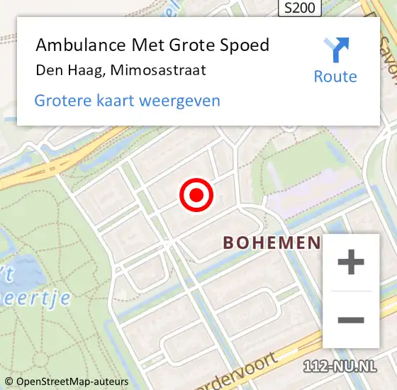 Locatie op kaart van de 112 melding: Ambulance Met Grote Spoed Naar Den Haag, Mimosastraat op 27 april 2024 11:06