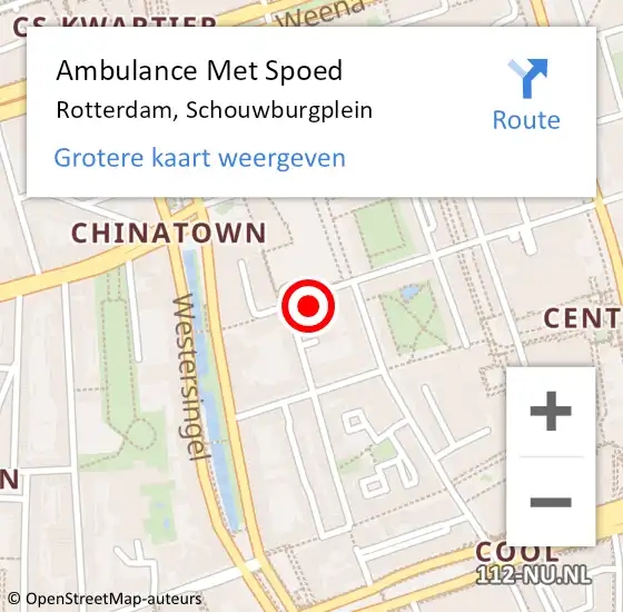 Locatie op kaart van de 112 melding: Ambulance Met Spoed Naar Rotterdam, Schouwburgplein op 27 april 2024 11:15
