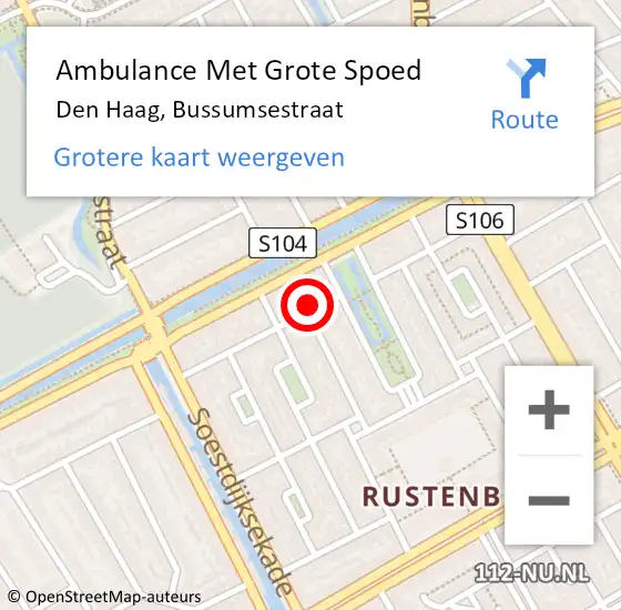 Locatie op kaart van de 112 melding: Ambulance Met Grote Spoed Naar Den Haag, Bussumsestraat op 27 april 2024 11:47