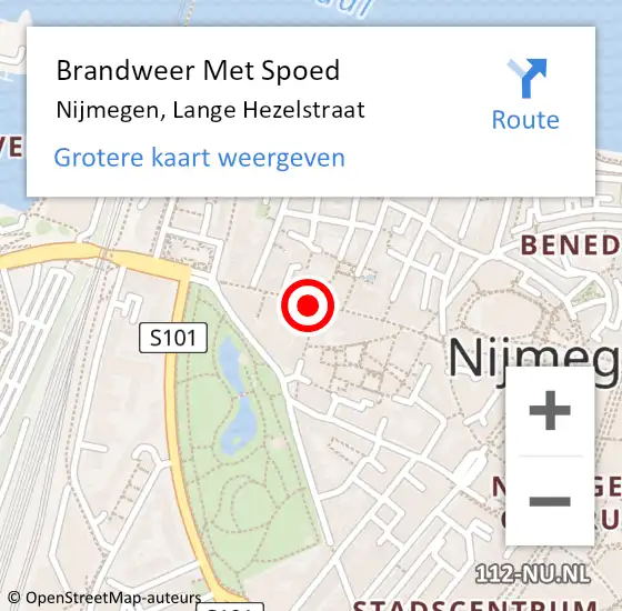 Locatie op kaart van de 112 melding: Brandweer Met Spoed Naar Nijmegen, Lange Hezelstraat op 27 april 2024 14:17