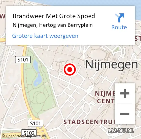 Locatie op kaart van de 112 melding: Brandweer Met Grote Spoed Naar Nijmegen, Hertog van Berryplein op 27 april 2024 14:30