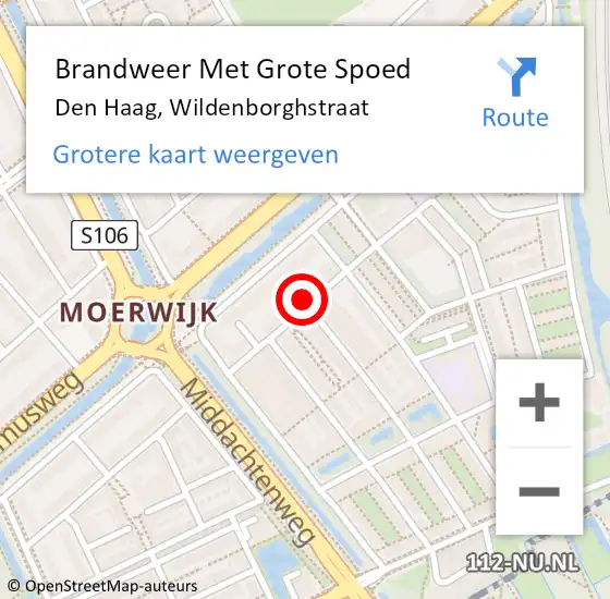 Locatie op kaart van de 112 melding: Brandweer Met Grote Spoed Naar Den Haag, Wildenborghstraat op 27 april 2024 14:47