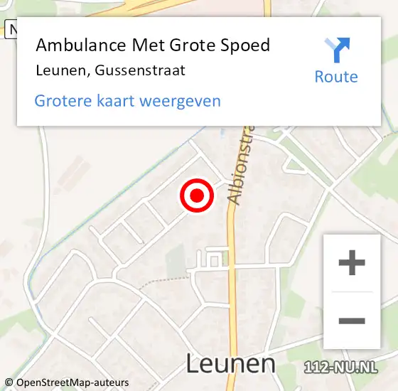 Locatie op kaart van de 112 melding: Ambulance Met Grote Spoed Naar Leunen, Gussenstraat op 3 oktober 2014 23:25