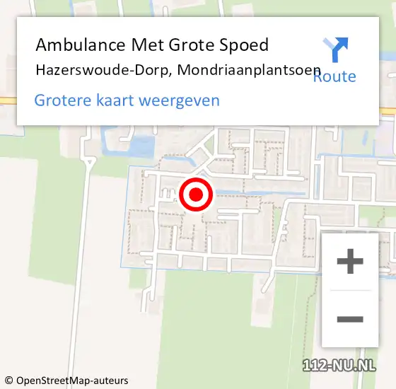 Locatie op kaart van de 112 melding: Ambulance Met Grote Spoed Naar Hazerswoude-Dorp, Mondriaanplantsoen op 4 oktober 2014 03:31