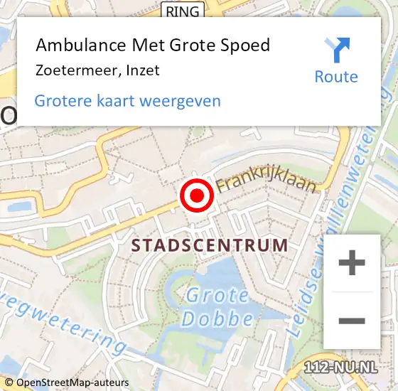 Locatie op kaart van de 112 melding: Ambulance Met Grote Spoed Naar Zoetermeer, Inzet op 4 oktober 2014 08:44