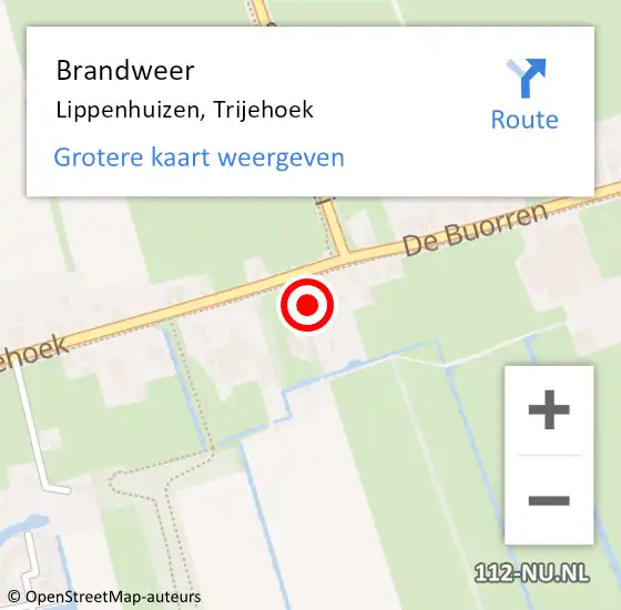 Locatie op kaart van de 112 melding: Brandweer Lippenhuizen, Trijehoek op 4 oktober 2014 14:04