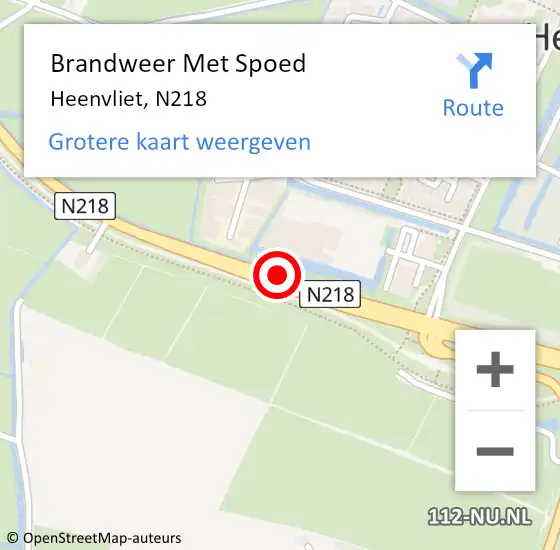 Locatie op kaart van de 112 melding: Brandweer Met Spoed Naar Heenvliet, N218 op 4 oktober 2014 14:31