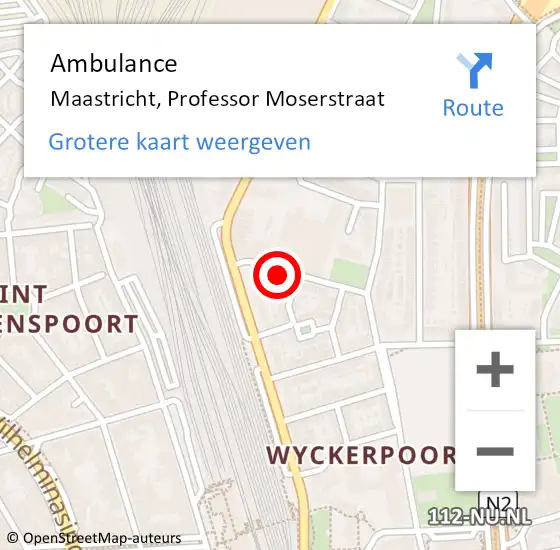 Locatie op kaart van de 112 melding: Ambulance Maastricht, Professor Moserstraat op 16 oktober 2013 15:41