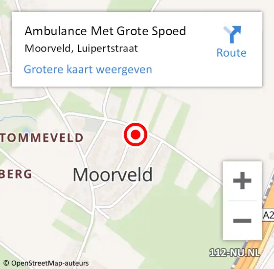 Locatie op kaart van de 112 melding: Ambulance Met Grote Spoed Naar Moorveld, Luipertstraat op 6 oktober 2014 11:52