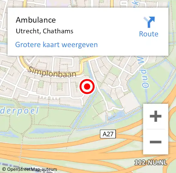 Locatie op kaart van de 112 melding: Ambulance Utrecht, Chathams op 6 oktober 2014 11:55