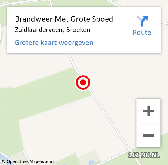 Locatie op kaart van de 112 melding: Brandweer Met Grote Spoed Naar Zuidlaarderveen, Broeken op 6 oktober 2014 20:37