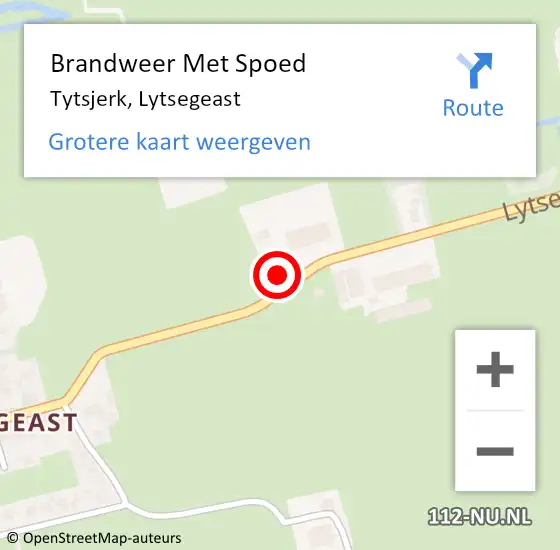 Locatie op kaart van de 112 melding: Brandweer Met Spoed Naar Tytsjerk, Lytsegeast op 7 oktober 2014 00:09