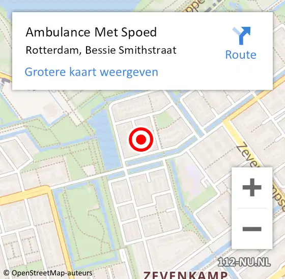 Locatie op kaart van de 112 melding: Ambulance Met Spoed Naar Rotterdam, Bessie Smithstraat op 7 oktober 2014 06:53