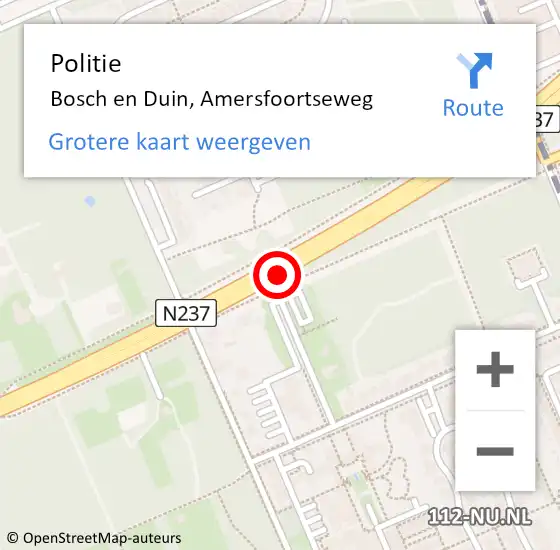 Locatie op kaart van de 112 melding: Politie Bosch en Duin, Amersfoortseweg op 7 oktober 2014 07:31