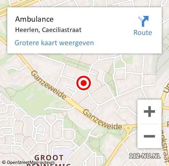 Locatie op kaart van de 112 melding: Ambulance Heerlen, Caeciliastraat op 7 oktober 2014 13:33