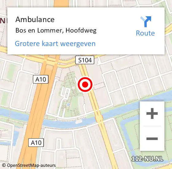 Locatie op kaart van de 112 melding: Ambulance Bos en Lommer, Hoofdweg op 7 oktober 2014 14:18