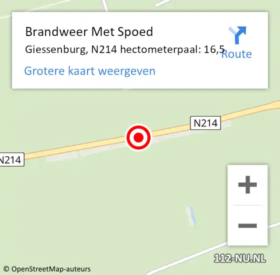 Locatie op kaart van de 112 melding: Brandweer Met Spoed Naar Giessenburg, N214 hectometerpaal: 16,5 op 9 oktober 2014 13:46
