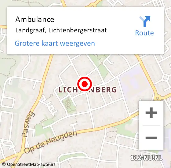 Locatie op kaart van de 112 melding: Ambulance Landgraaf, Lichtenbergerstraat op 9 oktober 2014 18:25
