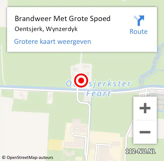 Locatie op kaart van de 112 melding: Brandweer Met Grote Spoed Naar Oentsjerk, Wynzerdyk op 9 oktober 2014 21:17