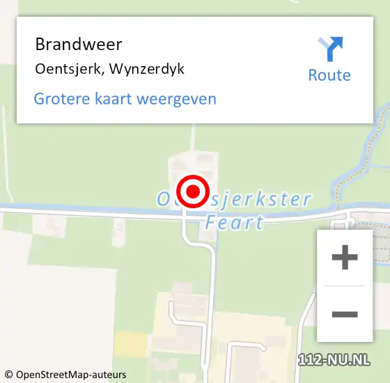 Locatie op kaart van de 112 melding: Brandweer Oentsjerk, Wynzerdyk op 9 oktober 2014 21:19