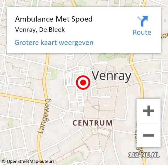 Locatie op kaart van de 112 melding: Ambulance Met Spoed Naar Venray, De Bleek op 10 oktober 2014 00:30