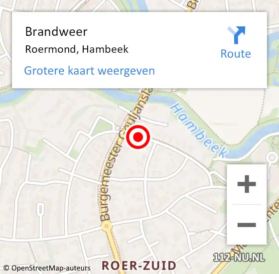 Locatie op kaart van de 112 melding: Brandweer Roermond, Hambeek op 10 oktober 2014 11:25