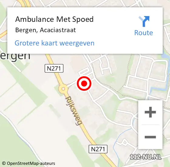 Locatie op kaart van de 112 melding: Ambulance Met Spoed Naar Bergen, Acaciastraat op 10 oktober 2014 14:24
