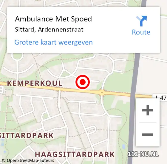 Locatie op kaart van de 112 melding: Ambulance Met Spoed Naar Sittard, Ardennenstraat op 10 oktober 2014 17:26