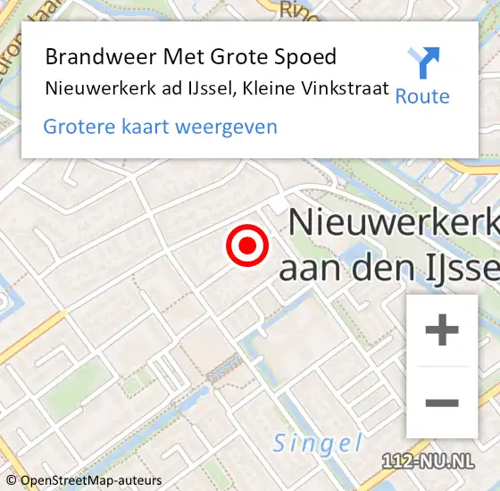 Locatie op kaart van de 112 melding: Brandweer Met Grote Spoed Naar Nieuwerkerk ad IJssel, Kleine Vinkstraat op 10 oktober 2014 22:00