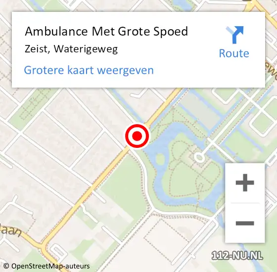 Locatie op kaart van de 112 melding: Ambulance Met Grote Spoed Naar Zeist, Waterigeweg op 11 oktober 2014 14:17