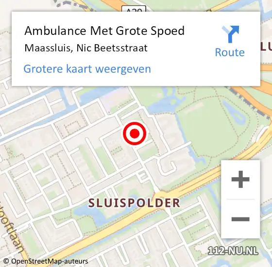 Locatie op kaart van de 112 melding: Ambulance Met Grote Spoed Naar Maassluis, Nic Beetsstraat op 11 oktober 2014 19:18