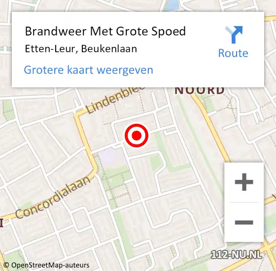 Locatie op kaart van de 112 melding: Brandweer Met Grote Spoed Naar Etten-Leur, Beukenlaan op 12 oktober 2014 00:42