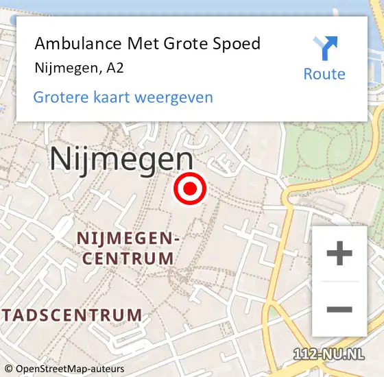 Locatie op kaart van de 112 melding: Ambulance Met Grote Spoed Naar Nijmegen, A2 R hectometerpaal: 102,5 op 12 oktober 2014 05:12