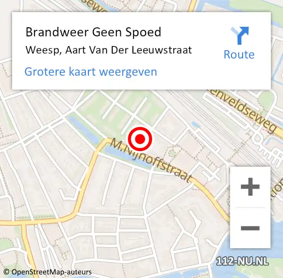Locatie op kaart van de 112 melding: Brandweer Geen Spoed Naar Weesp, Aart Van Der Leeuwstraat op 12 oktober 2014 12:54