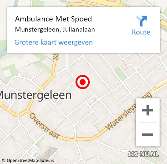 Locatie op kaart van de 112 melding: Ambulance Met Spoed Naar Munstergeleen, Julianalaan op 13 oktober 2014 05:04