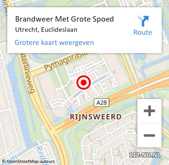 Locatie op kaart van de 112 melding: Brandweer Met Grote Spoed Naar Utrecht, Euclideslaan op 13 oktober 2014 12:58