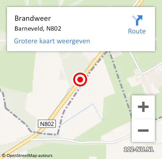 Locatie op kaart van de 112 melding: Brandweer Barneveld, N802 op 13 oktober 2014 16:15