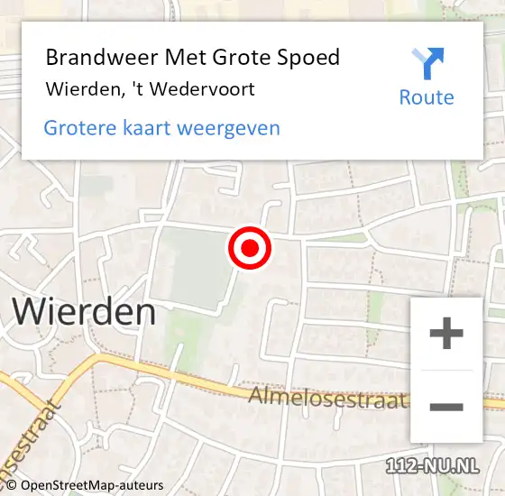 Locatie op kaart van de 112 melding: Brandweer Met Grote Spoed Naar Wierden, 't Wedervoort op 14 oktober 2014 16:24