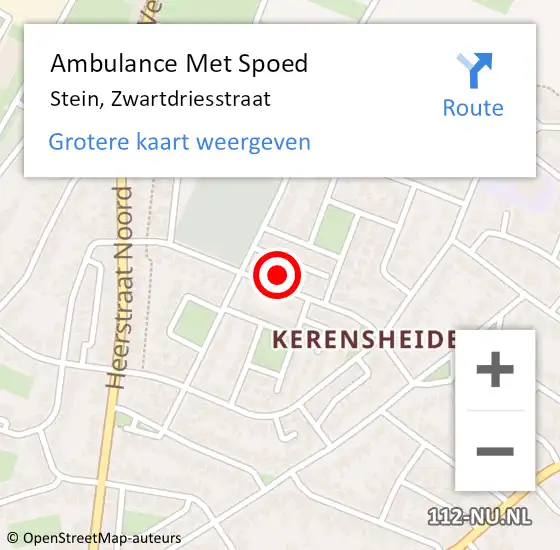 Locatie op kaart van de 112 melding: Ambulance Met Spoed Naar Stein, Zwartdriesstraat op 15 oktober 2014 16:01