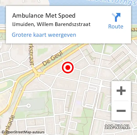 Locatie op kaart van de 112 melding: Ambulance Met Spoed Naar IJmuiden, Willem Barendszstraat op 17 oktober 2014 13:38