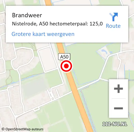 Locatie op kaart van de 112 melding: Brandweer Nistelrode, A50 hectometerpaal: 137,4 op 17 oktober 2014 16:31