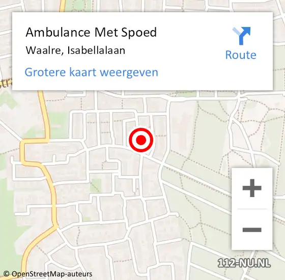 Locatie op kaart van de 112 melding: Ambulance Met Spoed Naar Waalre, Isabellalaan op 18 oktober 2014 01:58