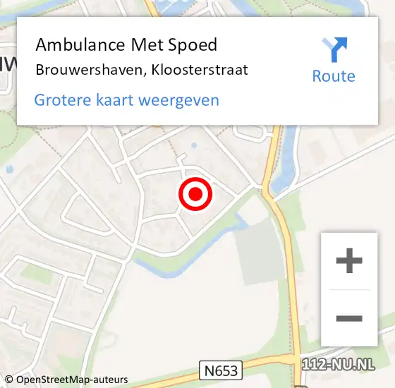 Locatie op kaart van de 112 melding: Ambulance Met Spoed Naar Brouwershaven, Kloosterstraat op 18 oktober 2014 04:18
