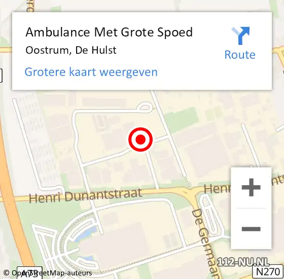 Locatie op kaart van de 112 melding: Ambulance Met Grote Spoed Naar Oostrum, De Hulst op 18 oktober 2014 04:48